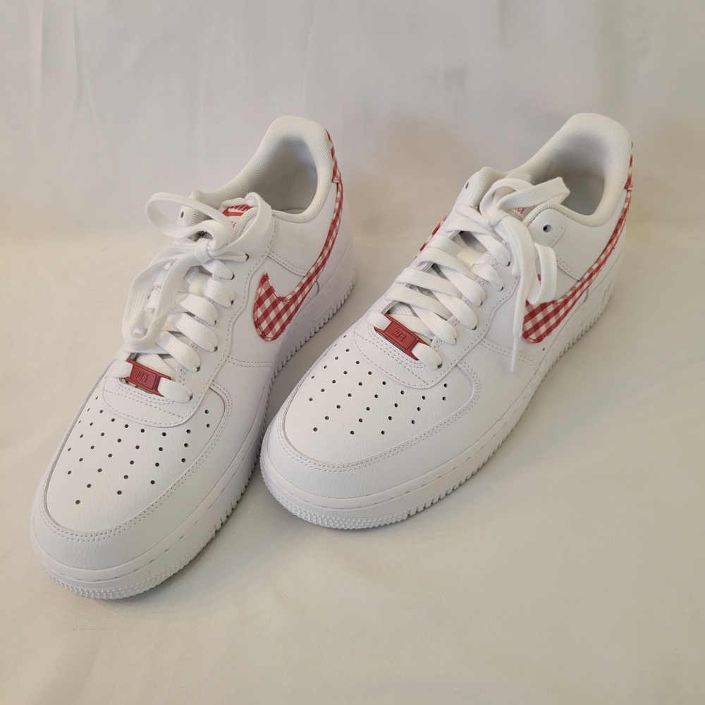 Women's Nike Air Force Low White Mystic Red Gingham Plaid